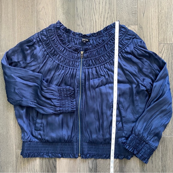 Anthropologie Satin Zip top Cardigan Light weight jacket silk embroidered back - Picture 6 of 8